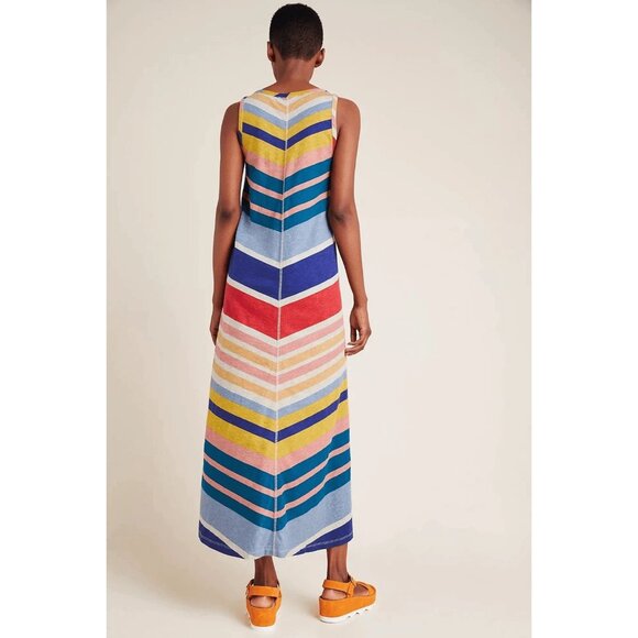 EUC Anthropologie Saturday Sunday 100% cotton Rainbow Chevron Midi Dress Size XS - Picture 8 of 11